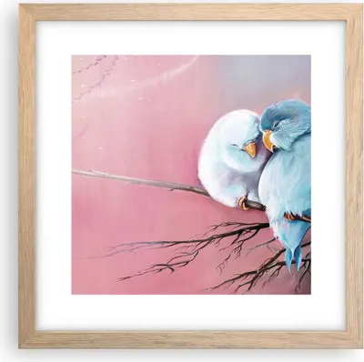 Produktbild von Gerahmtes Poster - Rahmen in heller Eiche - Vögel Blau Zweig - 30x30 cm - Wand Bild - Wanddeko - Wandbilder - Kunstposter - Wandposter - Bilderrahmen - Bilder - Kunstdruck - P2NAC30x30-5026