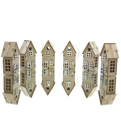 Produktbild von POSIWIO Anhänger Haus Weiß & Natur 4 x 3 x 8 cm im 6er Pack - Sperrholz