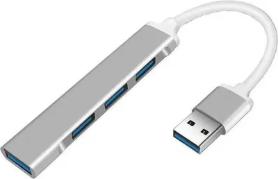 Produktbild von USB-A Hub 4-in-1 Adapter – Silber – 1x USB 3.0 + 3x USB 2.0 – Kompakt & Schnell – Plug & Play – Für Laptop, PC & Notebook