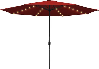 Produktbild von Clanmacy Sonnenschirm Ampelschirm 350 cm mit LED Solar, UV-Schutz, Kurbel - Rot - Gartenschirm Marktschirm Kurbelschirm