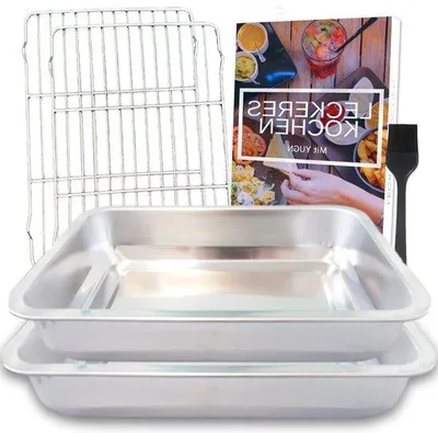 Produktbild von Famanu Bratpfanne mit Grillrost - Ofen- und spülmaschinenfest - 40 x 30 x 7 cm und 36 x 27 x 6 cm