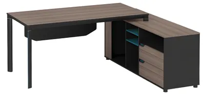 Produktbild von Eckschreibtisch Modern Holzoptik Braun Schwarz Design Mit Regalen Schubladen