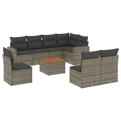 Produktbild von 9-tlg. Garten-Sofagarnitur mit Kissen Grau Poly Rattan
