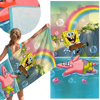 Produktbild von SpongeBob, buntes schnelltrocknendes Strand- und Badetuch aus 100 % Baumwolle, 70 x 140 cm,