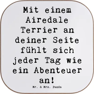 Produktbild von Mr. & Mrs. Panda Tassen Untersetzer Spruch Airedale Terrier Abenteuer - Weiß - Geschenk, Hunderassen, für Gläser, Kaffeeuntersetzer, intelligenter Hund, Tassenuntersetzer