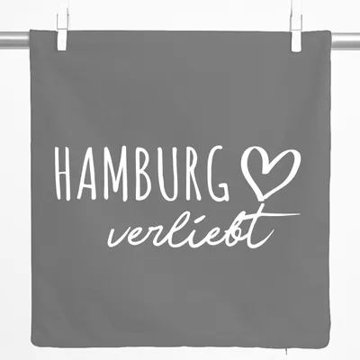 Produktbild von Huuraa Kissenbezug Hamburg verliebt 40x40cm Steel Grey Baumwolle Dekokissenbezug Geschenkidee