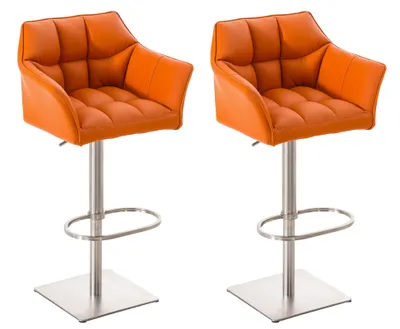 Produktbild von CLP 2er Set Barhocker Damaso Kunstleder drehbar und höhenverstellbar orange Gestell Farbe edelstahl