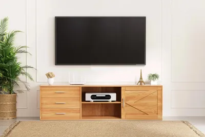 Produktbild von Niedriger TV-Schrank - TV-Möbelkorpus - TV-Kommode - TV-Standfuß - TV-Schrank - Natürliches Holz - 160 x 45 x 35 cm