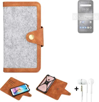 Produktbild von K-S-Trade Handyhülle + Kopfhörer kompatibel mit Gigaset GX6 Schutzhülle Filz Hülle Kunstleder hellgrau braun (1x)