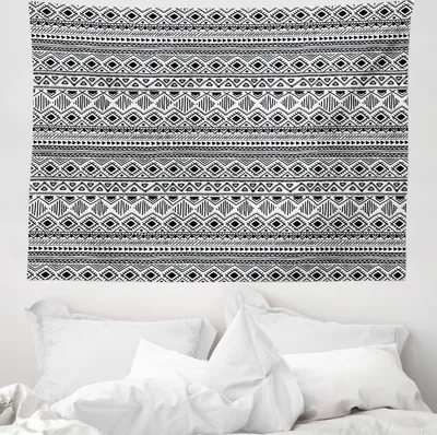 Produktbild von ABAKUHAUS Azteken Wandteppich, monochrome Rhombuses aus Weiches Mikrofaser Stoff Waschbar ohne Verblassen Digitaldruck, 150 x 110 cm, Schwarz und weiß
