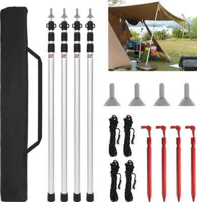 Immagine prodotto di Jayseuw palo della tenda 4pcs telescopico tarp pole alluminio 87,5-234,5 centimetri campeggio palo della tenda spiaggia shell, tenda da sole, riparo, campeggio, escursioni