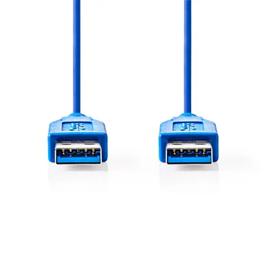 Obrázek produktu pro Nedis USB kabel - USB 3.2 Gen 1 - USB-A samec - USB-A samec - 5 Gb/s - Poniklovaný - 2,00 m - Kulatý - PVC - Modrý - Obálka