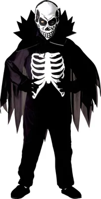 A child wearing a skeleton costume.