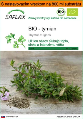 Obrázok produktu pre SAFLAX Garden in the bag - BIO - tymian - Thymus vulgaris - 800 Semená - S pestovateľským substrátom v praktickom samostaviteľnom vrecku