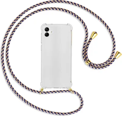 Produktbild von Handykette Backcover-Schutzhülle mit Band (Metall goldfarben) für Samsung Galaxy A04 4G (6.5'') - blau+beige