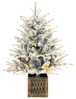 Produktbild von HOMCOM Tisch-Weihnachtsbaum 90 cm, beleuchtet, beschneit, Fuß, Grün/Weiß