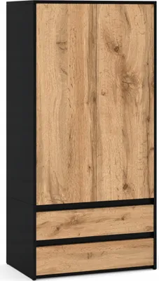 Produktbild von STIV Möbel | Kleiderschrank Schwarz Matt/Eiche Wotan 90x50x180 cm | 2 Türen & 2 Schubladen | Modern & markant