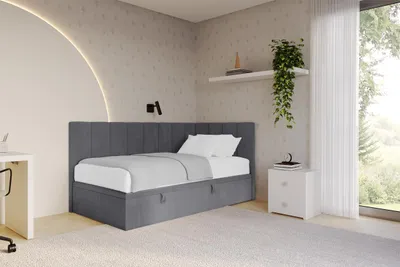 Produktbild von ALTDECOR Jugendbett mit Bettkasten - LOVY - 100x200 cm Dunkelgrau - Casablanca 2315 - Bett mit Matratze - Einzelbett mit Stauraum - Polsterbett Kinderbett