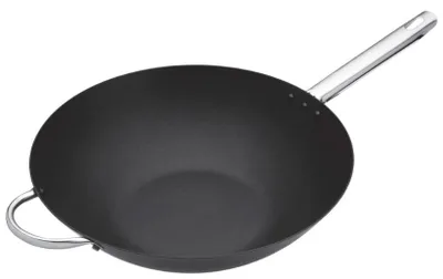 Produktbild von MasterClass, professioneller großer antihaftbeschichteter Wok für Induktionsherde aus Kohlenstoffstahl, Carbon, Schwarz, 35,5 cm