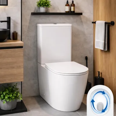 Produktbild von AQUA for you | Stand-WC - Lavita Nautilius 2.0 - Rimless-WC - 60,5x38x80 cm - Universalablauf - Weiß - mit Spülkasten, Softclose-Sitz, Wirbelspülung