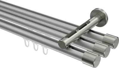 Produktbild von Interdeco Innenlaufstange / Gardinenstange mit Innenlauf Silbergrau / Edelstahl-Optik, Typ Siteno Santo (Kappe), 20 mm Ø 3-läufig, 420 cm