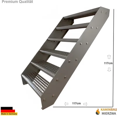 Obrázok produktu pre Mriežkované oceľové schodisko 6 stupňov pozinkované a strieborne práškovo lakované - (d x š x v) 120 cm x 60 cm x 114 cm