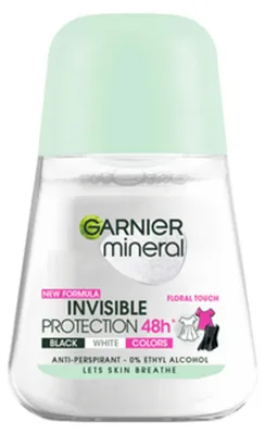 Produktbild von Garnier Mineral Roll-on Deodorant Unsichtbarer Schutz 48h Floral Touch - Schwarz, Weiß, Farben 50 ml