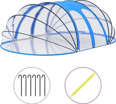A pool dome with accessories shown below.