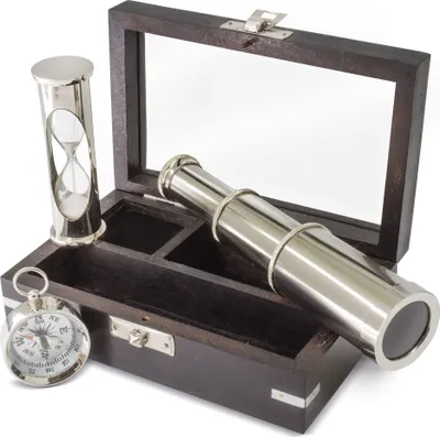 Produktbild von Kompassglas + Sanduhr + Teleskop (3er Set)