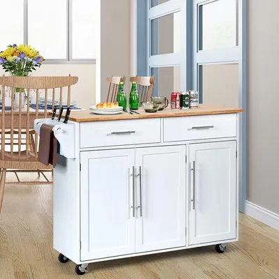 Produktbild von GOPLUS Küchenwagen Rollbar, Servicewagen 120 x 46 x 92,5 cm mit 3 Schiebetüren, 6 Ablagen, 2 Schubladen & Handtuchhalter, Sideboard Küchenschrank