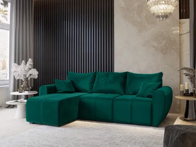 Zdjęcie produktu dla Masseno Narożnik MADISON z funkcją spania i pojemnikiem na pościel Kształt L, Rozkładana sofa, Rogówka - Butelkowa zieleń, KRONOS 19