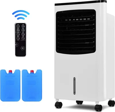 Produktbild von GOPLUS Klimagerät Mobil, Klimaanlage auf Rollen, als Ventilator Luftkühler Luftbefeuchtung Luftreiniger, mit Fernbedienung, 3 Geschwindigkeitsstufen, 8 L Kapazität, inkl. 2 Kühlakkus