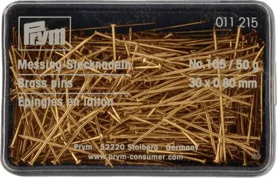 Obrázok produktu pre Špendlíky, 0,80 x 30 mm, zlaté farby, 50 g, plastová krabička