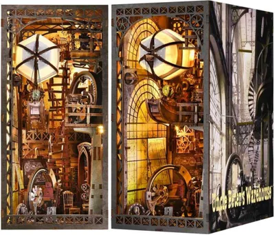 Image de Habarri | DIY Book Nook - Le sous-marin Nautilius - Puzzle 3D - Kit maison miniature avec meubles et lumière LED - Kit coin de livre