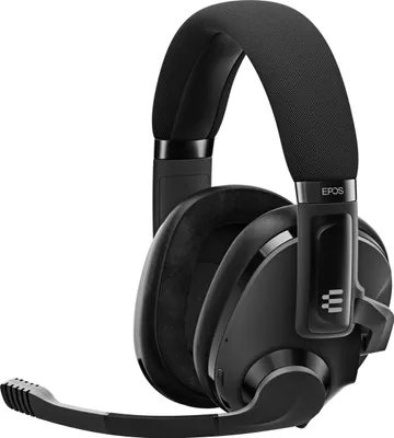 A studio shot of a black EPOS H3 Hybrid Over Ear Gaming-Headset.