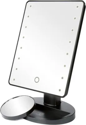Image de Miroir de maquillage réglable avec éclairage LED - jusqu'à 180 degrés - avec miroir rond à effet grossissant et zoom 10x - noir