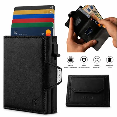Image de K!DMAN – Portefeuille pour hommes – Protégé contre la technologie RFID – Compartiment pour billets et poche à pièces – Noir, Image générée par une IA