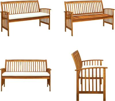 Zdjęcie produktu dla vidaXL Ławka ogrodowa z poduszkami 147 cm z litego drewna akacjowego - Ławka ogrodowa - Ławki ogrodowe - Drewniana ławka ogrodowa - Drewniane ławki ogrodowe