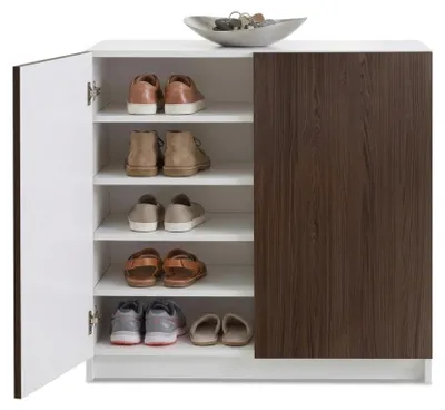 Produktbild von InnoFurn Flurkommode Elona, für bis zu 20 Paar Schuhe, Weiß matt/Nussbaum, 82 x 78 x 37 cm