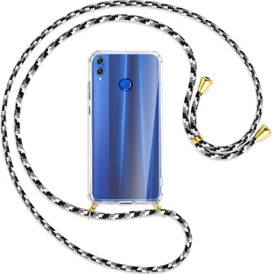 Produktbild von Handykette Backcover-Schutzhülle mit Band (Metall goldfarben) für Honor 8X - schwarz/grau/weiß