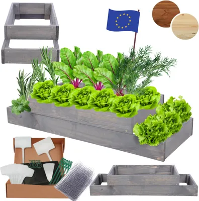 Produktbild von MODO24 Hochbeet Holz, Pflanzkasten, Massivholz, Kiefer, Kräuterbeet, Blumenkasten, Garten, Terrasse, 18x90x30 cm, Grau, ZP09