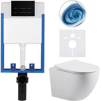 Zdjęcie produktu dla CERANO – Kompletny zestaw podtynkowy do toalety Lite/Cesso – biały połysk – przycisk spłukiwania Line, czarny mat – do zabudowy – 49 x 36 cm