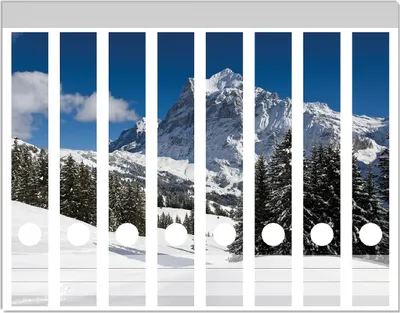 Produktbild von Wallario Ordnerrücken Sticker, selbstklebend für schmale Ordner, 8 Stück, Motiv Verschneiter Berghang unter blauem Himmel