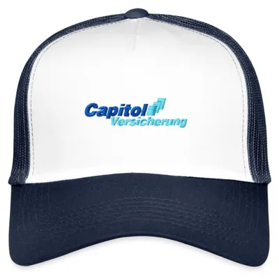 Produktbild von Spreadshirt Stromberg Logo Capitol Versicherung Gestickt Trucker Cap, One size, Weiß/Navy