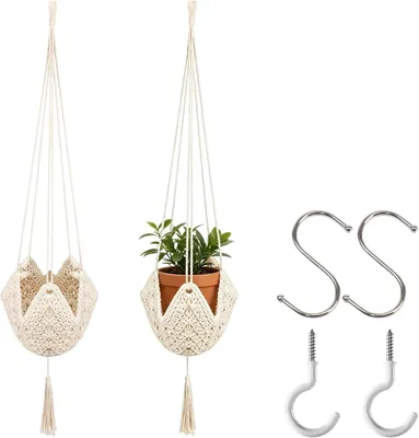 Produktbild von Macramé Pflanzenhänger, Baumwollseil, 95 cm, 2 Stück, für Balkon und Wohnzimmer