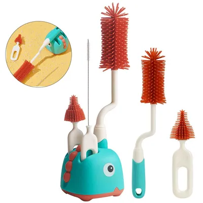 Produktbild von Silikon-Babyflaschenbürste, 3-in-1 Flaschenbürsten-Set für Flaschen und Sauger, BPA-frei, mit weicher Flaschenbürste, Saugerbürste und Trinkhalmbürste