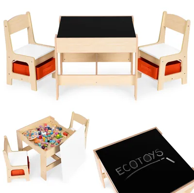 Obrázok produktu pre Súprava detského nábytku: stolík + 2 stoličky + kriedová tabuľa ECOTOYS