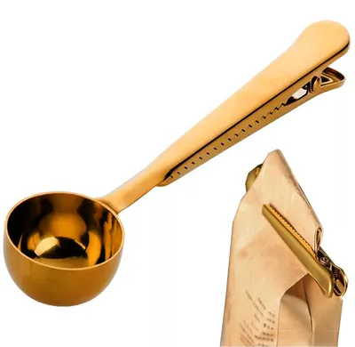 Edelstahl Kaffee Messlöffel mit Clip, 17,5 cm, Gold