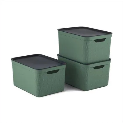 Produktbild von Famanu Aufbewahrungsboxen Set 3er 16L mit Deckel - Grün Anthrazit