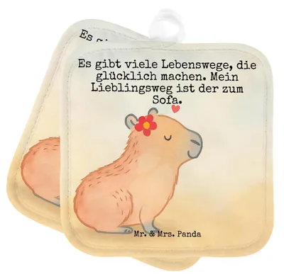 Produktbild von Mr. & Mrs. Panda Topfuntersetzer Capybara Blume Design - Weiß - Geschenk, Topflappenset, topfhalter, Topflappen Set, Lustige Sprüche, Ofenlappen